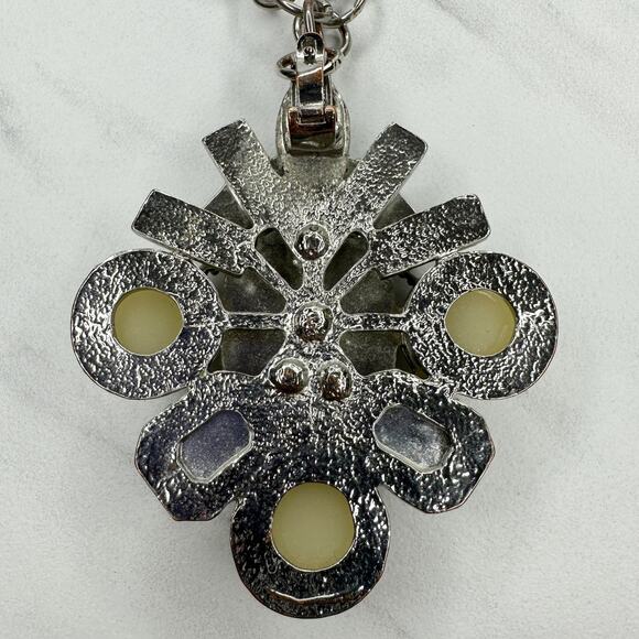 Chico's Rhinestone Cabochon Pendant on Rope and Silver Tone Necklace - Picture 5 of 13